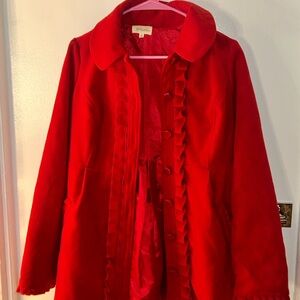 Rewind Vibrant Red Trench Coat with Ruffle Trim